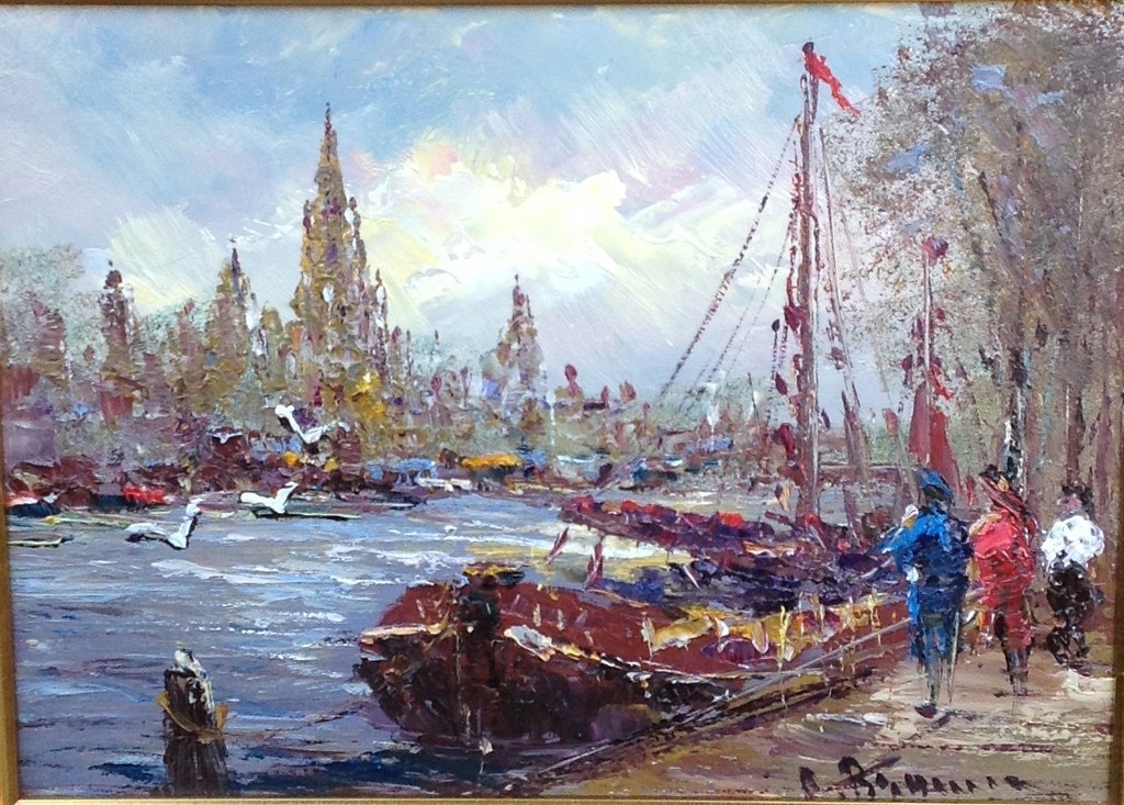 Peter Brouwer, Boten, olieverf op paneel   verkocht voor € 80!