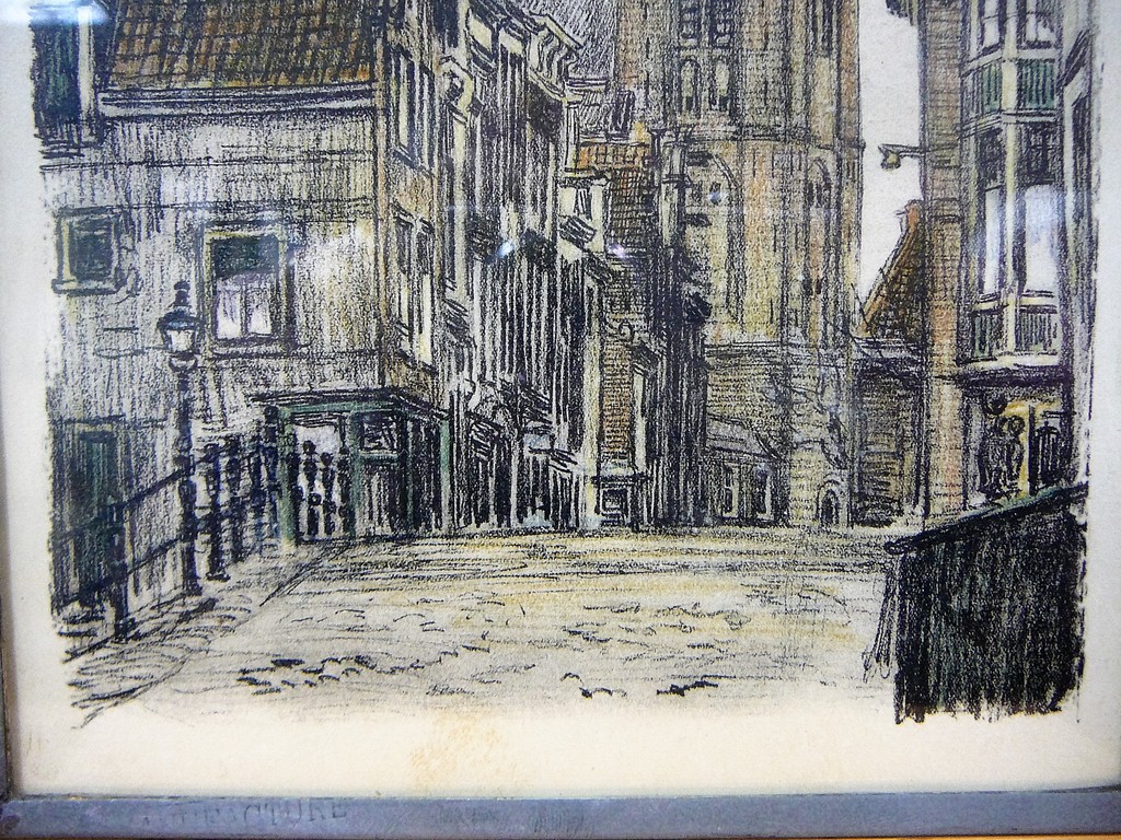 Twee ingekleurde krijttekeningen van Amsterdam oa Westerkerk  kopen? Bied vanaf 50!