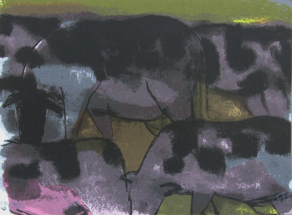 Theo Bitter - lithografie op karton - grazende koeien kopen? Bied vanaf 25!