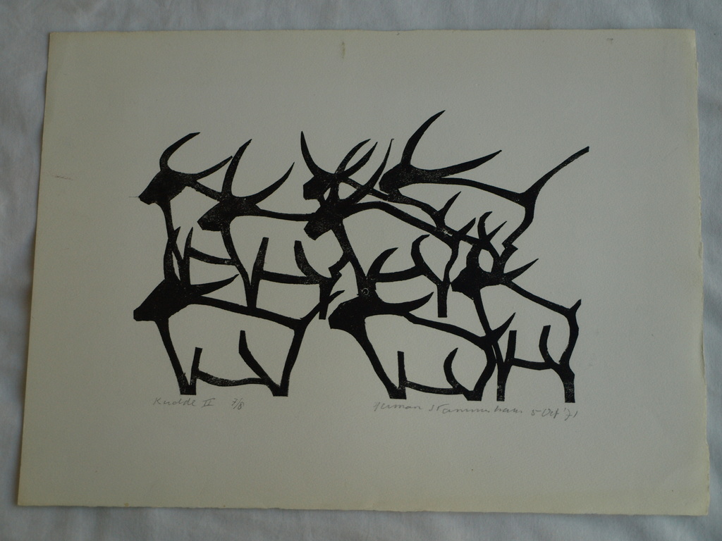 Herman Stammeshaus :  Houtsnede – Kudde II – 1971 – oplage 8 ex. kopen? Bied vanaf 25!