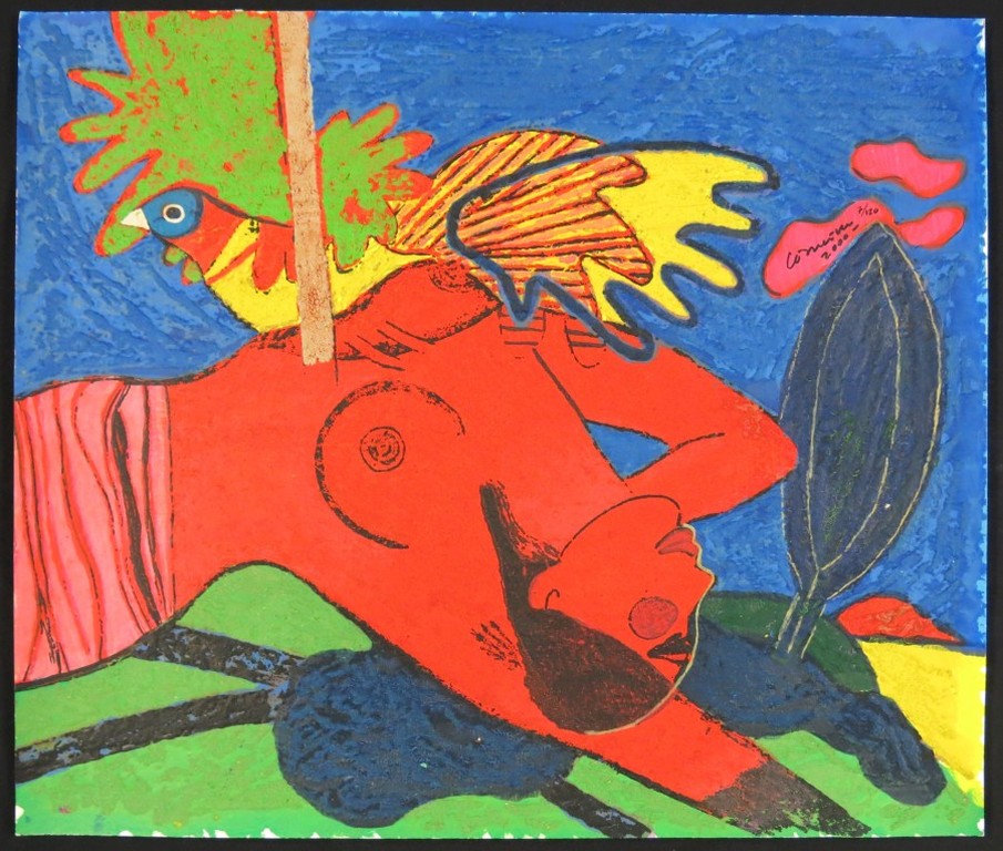 Corneille: Terragrafie, Femme et oiseau de paradis verkocht voor € 250!