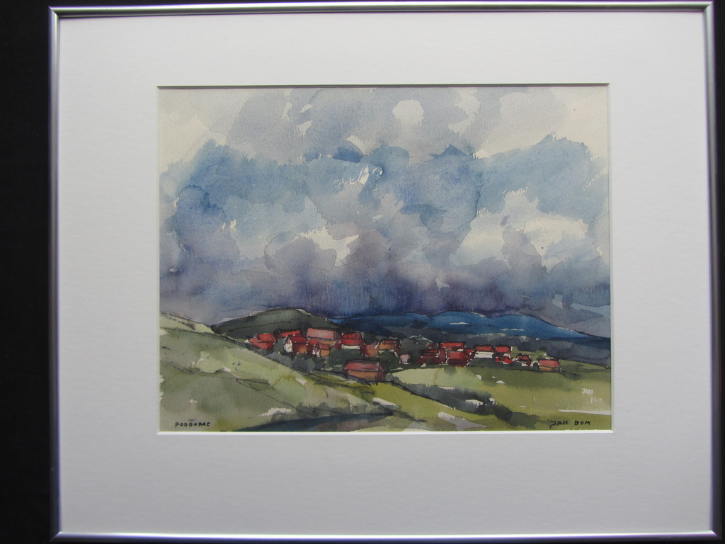 Jan Bom  - Aquarel - Dorpsgezicht Kroatië -  kopen? Bied vanaf 50!