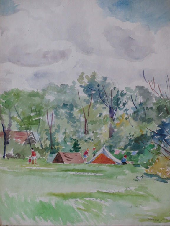 Han Krug, Kamperen in Renesse, Aquarel 1951 kopen? Bied vanaf 1!