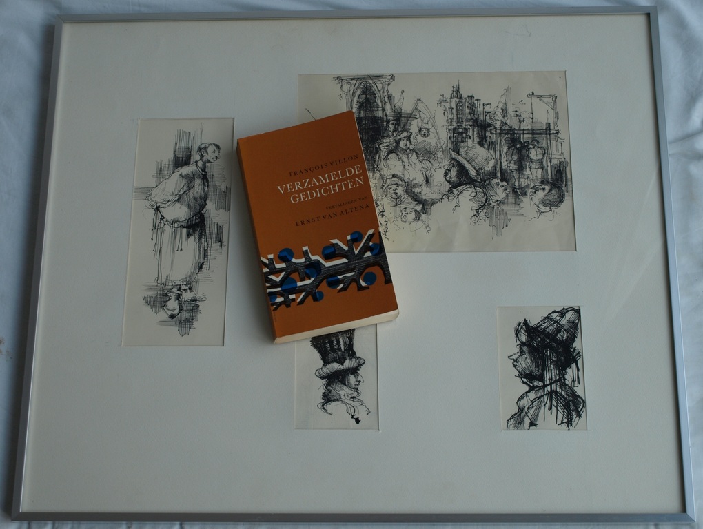William D. Kuik / Dirkje Kuik : 4 Originele tekeningen ‘Villon’ -ingelijst– 1963 kopen? Bied vanaf 175!