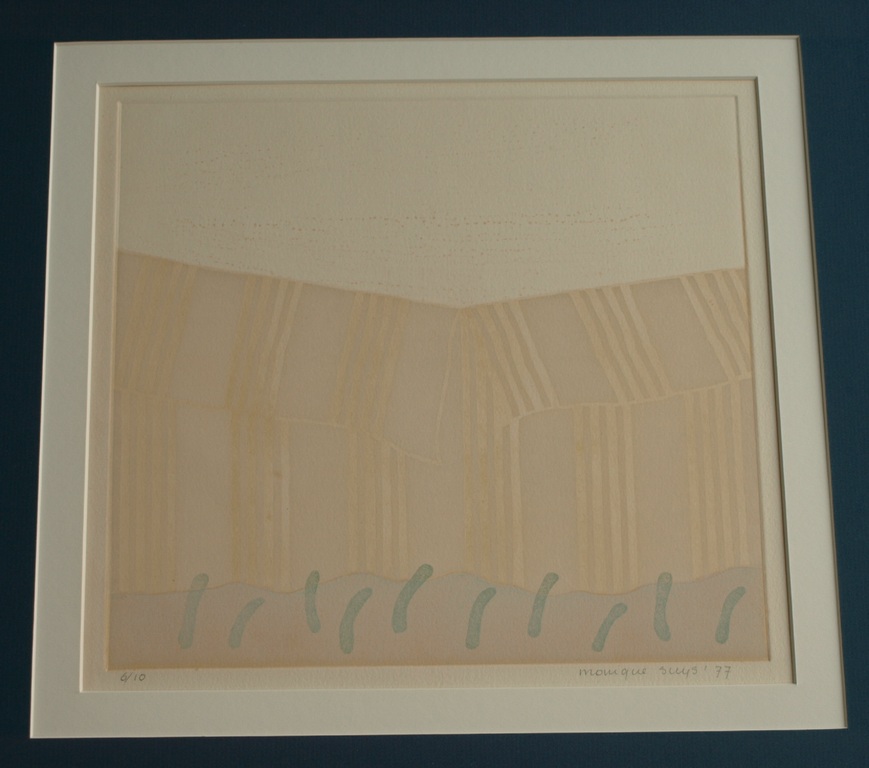 Monique Suys : Zeefdruk – Landschap I – Ingelijst – 1977 – oplage 10 ex. kopen? Bied vanaf 1!