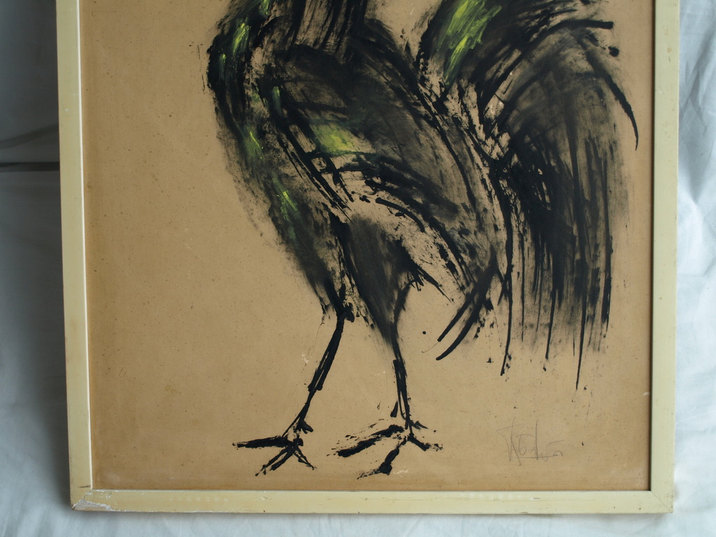 Onbekend : Gouache,  Haan - gesigneerd & ingelijst – ca 1950 kopen? Bied vanaf 65!