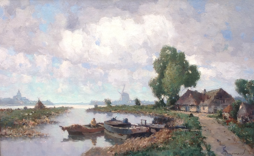 Gerardus Johannes Delfgaauw, polderlandschap mogelijk omgeving Voorburg  verkocht voor € 750!