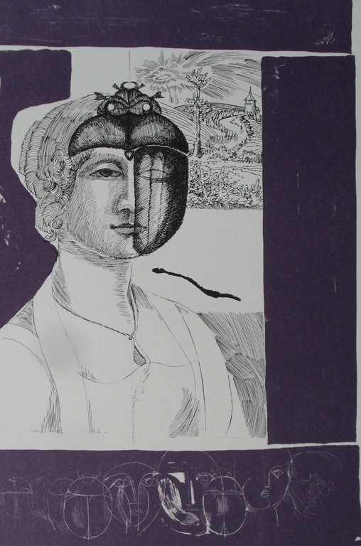 Helmut Hellmessen - Vrouw met Masker - litho handgesigneerd kopen? Bied vanaf 45!