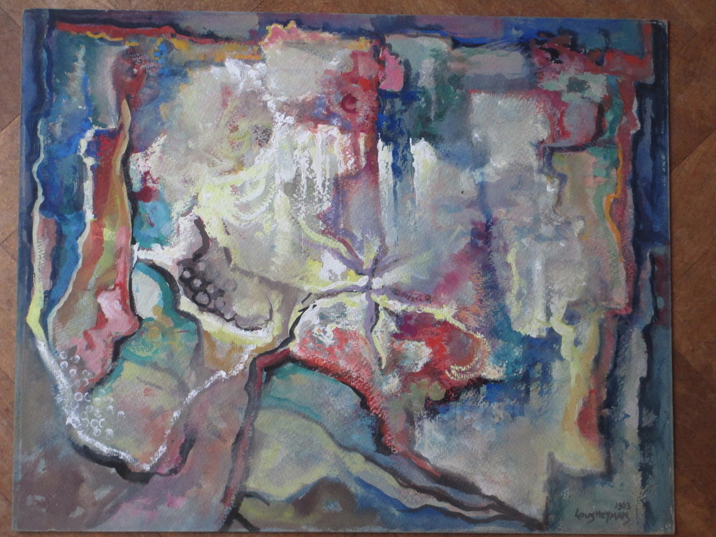 Louis Heymans, Surrealistische onderwaterscene, Olie op papier/board verkocht voor € 70!