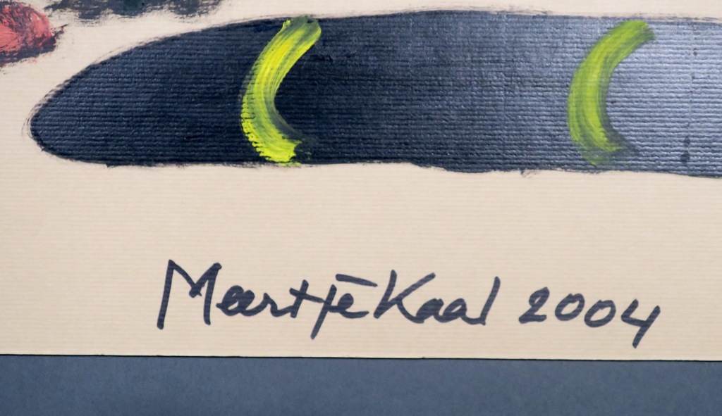 Meertje Kaal: Olieverf en collage op karton, De oplettende.. - Ingelijst kopen? Bied vanaf 1!