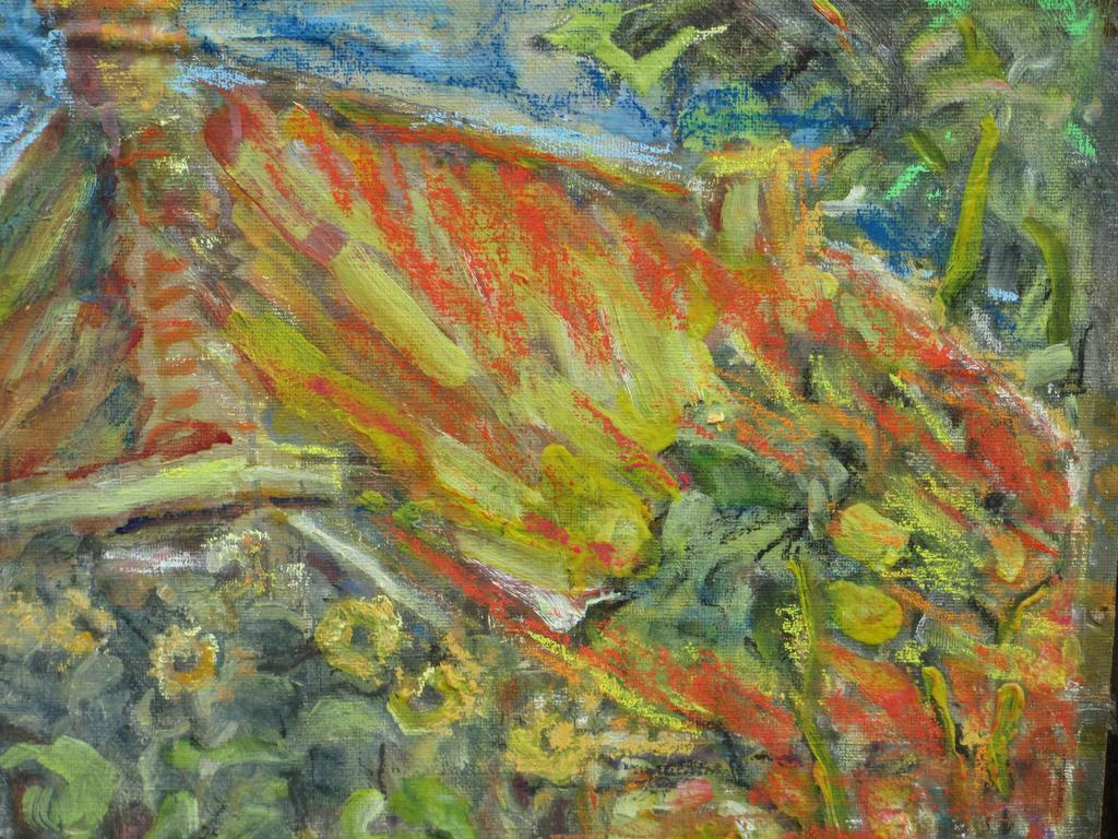 G.J.Lutz, Boerderij met zonnebloemen en kippen, Marouflé kopen? Bied vanaf 1!