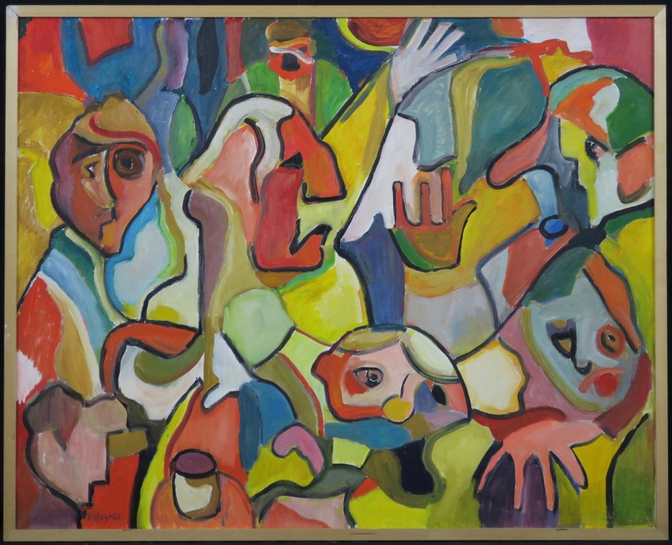 Piet Wiegman: Olieverf op doek, Figuren - Ingelijst verkocht voor € 150!