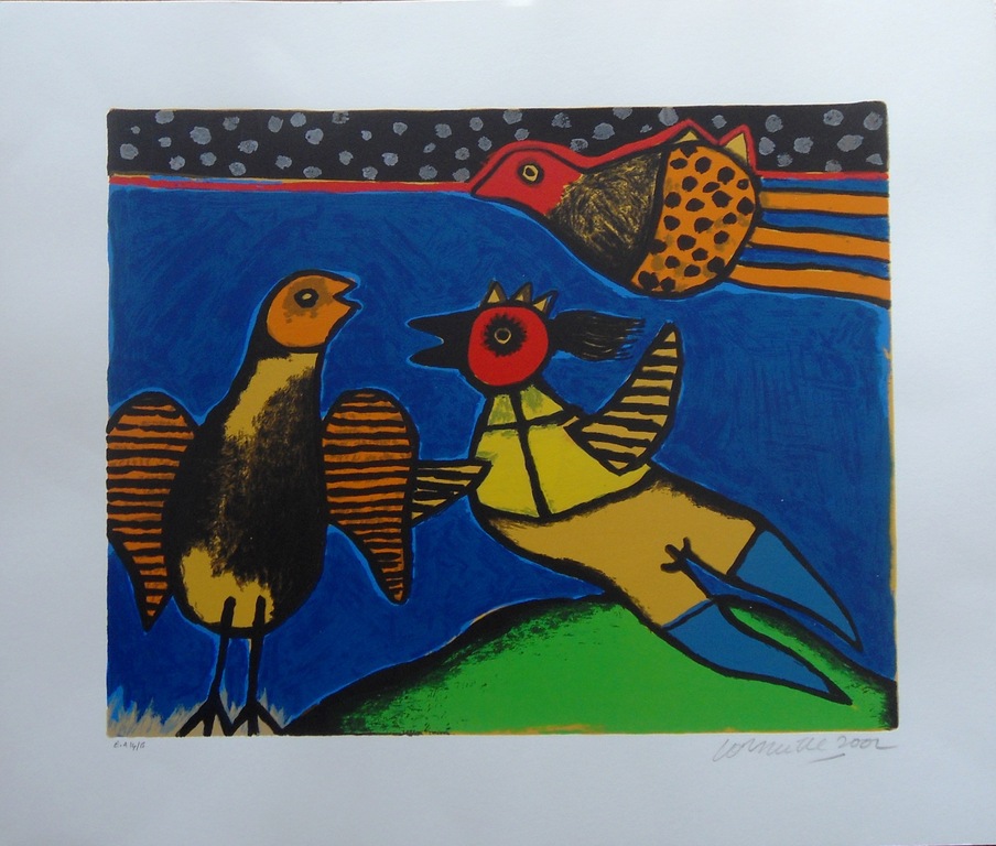 Corneille : vogels in blauw en groen verkocht voor € 135!