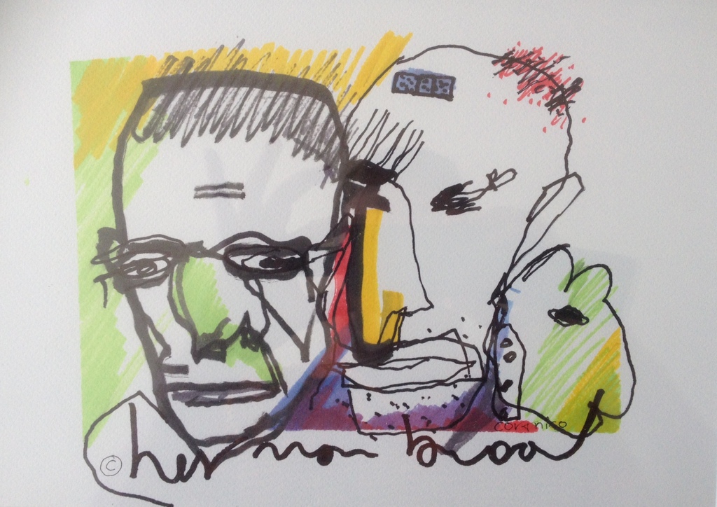 Herman Brood - Originele Viltstift Tekening, getiteld: "Cor en Nico" verkocht voor € 180!