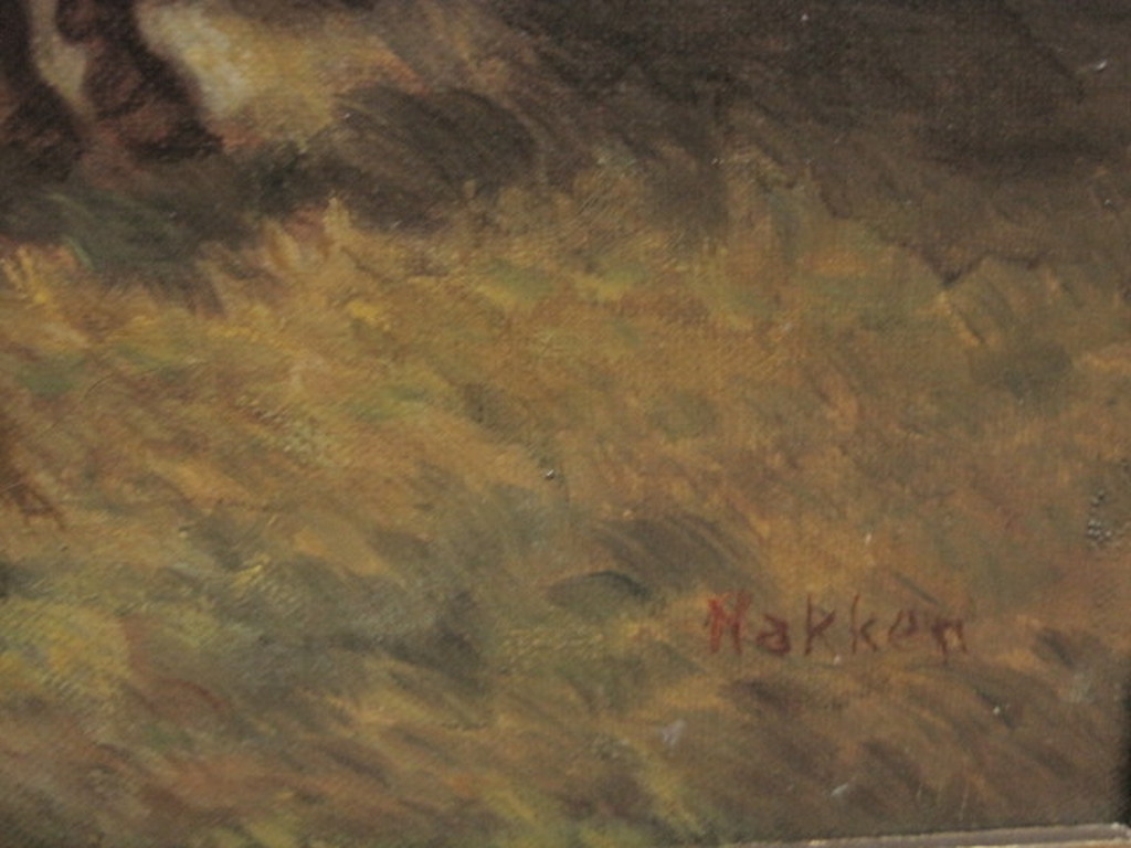 draagt signatuur van W.C. Nakken - groot olieverf/doek "Hooiboeren"  kopen? Bied vanaf 1!
