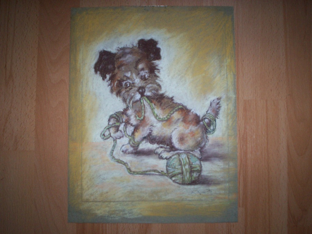 J. Smits  Hondje met bolletje wol   Pastel kopen? Bied vanaf 1!