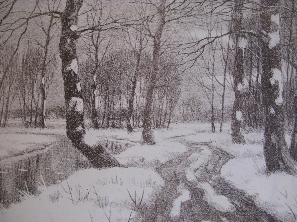 Willem Wassenaar, Ets?, Litho? besneeuwd bos, gesigneerd. kopen? Bied vanaf 1!