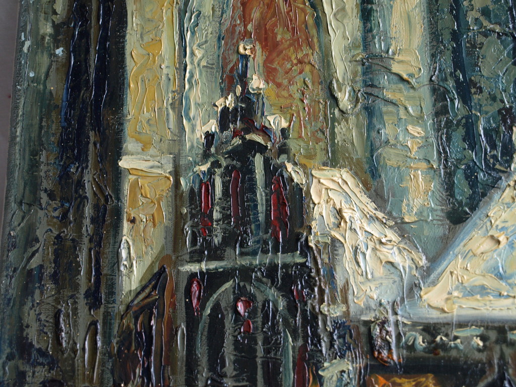 Onduidelijke signatuur: Olieverf op doek – Kerk in de sneeuw - 1959 - 66 x 45 cm kopen? Bied vanaf 50!