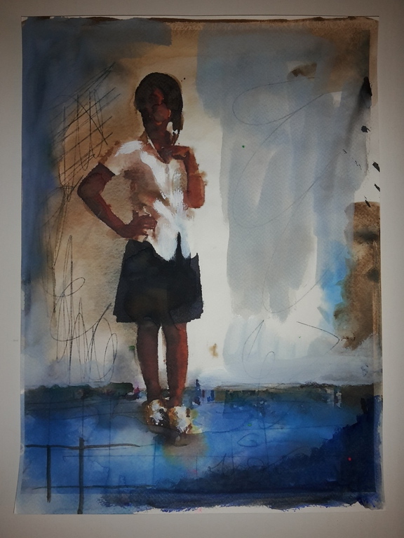 Peter Klashorst - gemengde techniek op aquarel papier - Schoolgirl delight kopen? Bied vanaf 60!