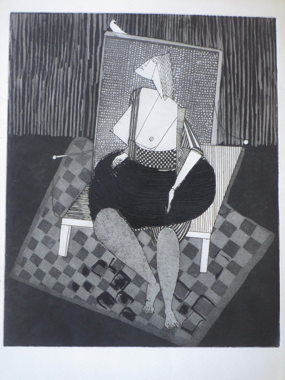 Theo Beerendonk, Kubistisch halfnaakt op stoel, Ets, atelierdruk verkocht voor € 35!
