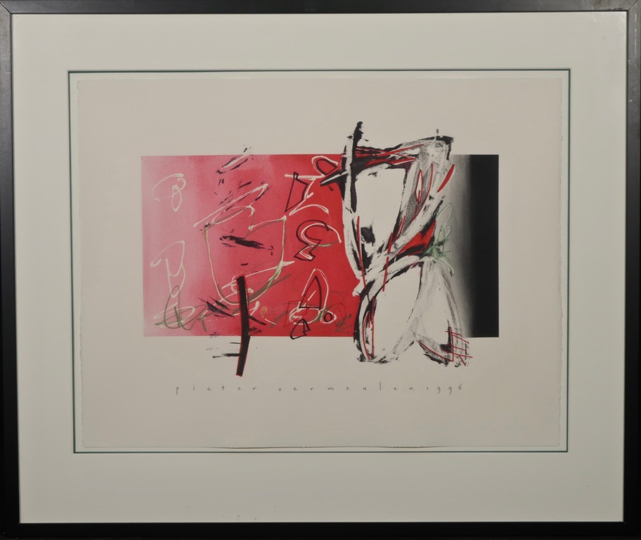 Pieter Vermeulen: Gemengde techniek op papier, Zonder titel - Ingelijst verkocht voor € 35!