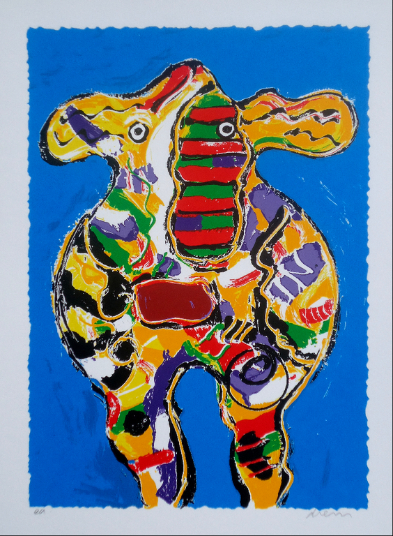 PETER DIEM, handgesigneerde zeefdruk 'Cow Bleu' kopen? Bied vanaf 1!