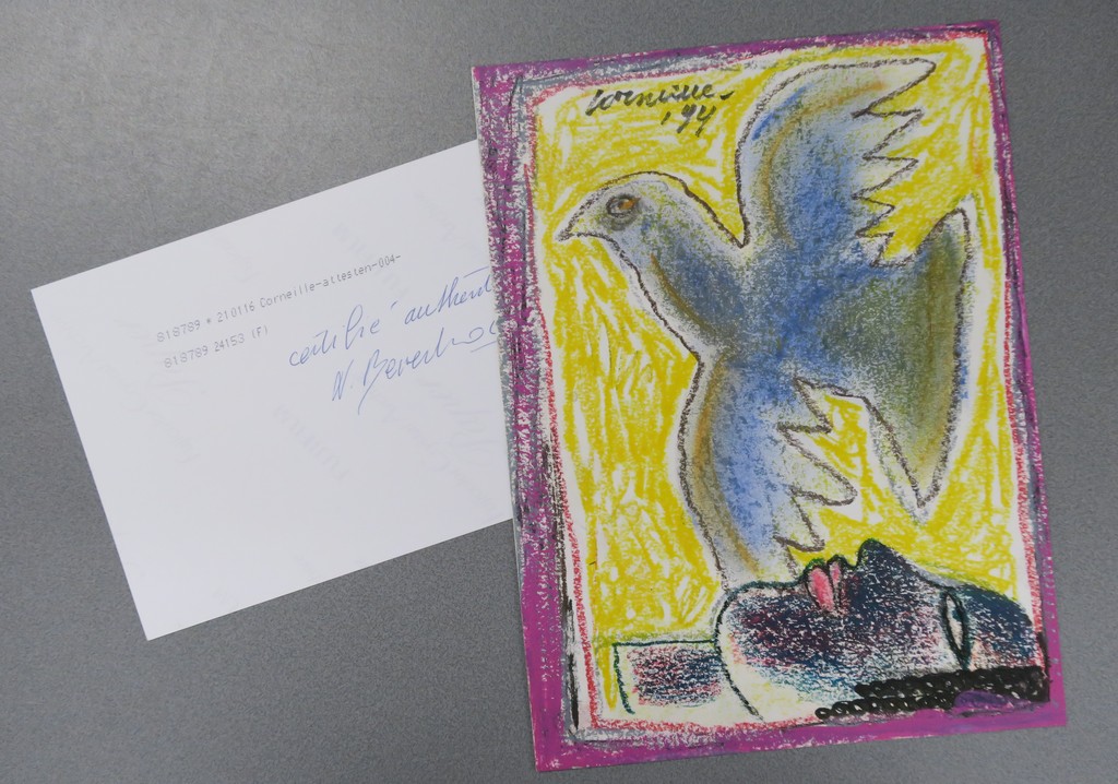 Corneille: Pastel op papier, Z.T. Vrouw en vogel kopen? Bied vanaf 850!