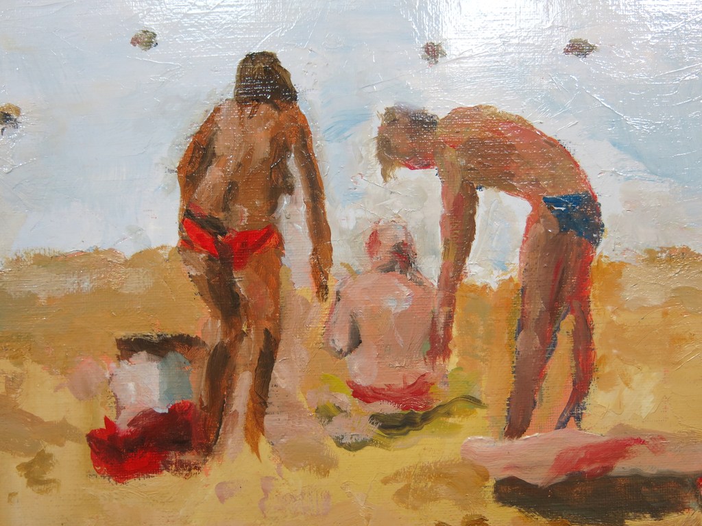 Andre Tigchelaar: Olieverf op Doek, Recreatie aan de plas (1) - Ingelijst (Groot kopen? Bied vanaf 350!