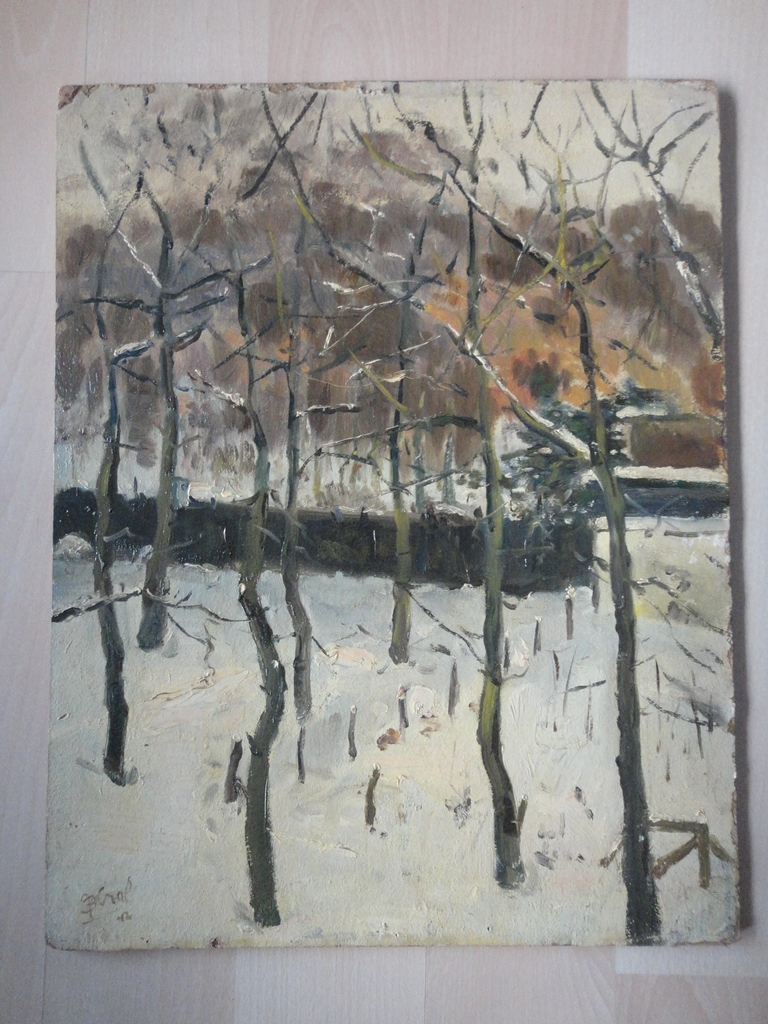 Johannes Baptista Crol, olieverf op board, 'boerderij in sneeuwlandschap'. kopen? Bied vanaf 1!
