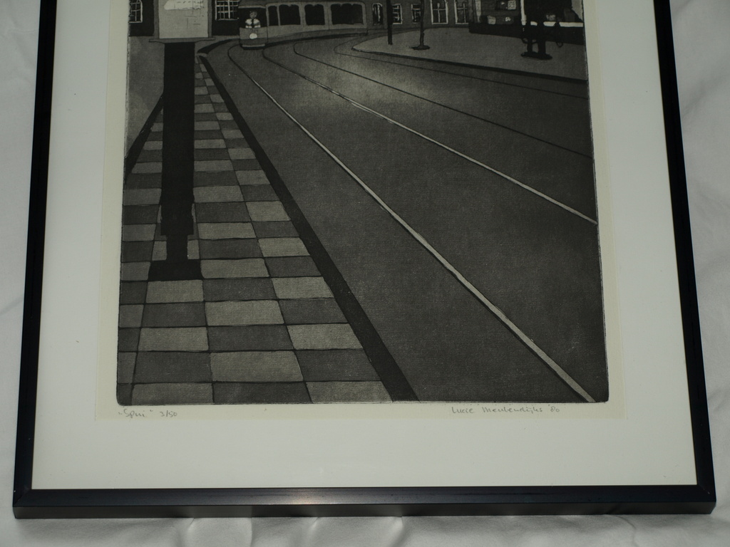 Lucie Meulendijks: Ets en aquatint – Spui Amsterdam –Gesigneerd & ingelijst-1980 kopen? Bied vanaf 45!
