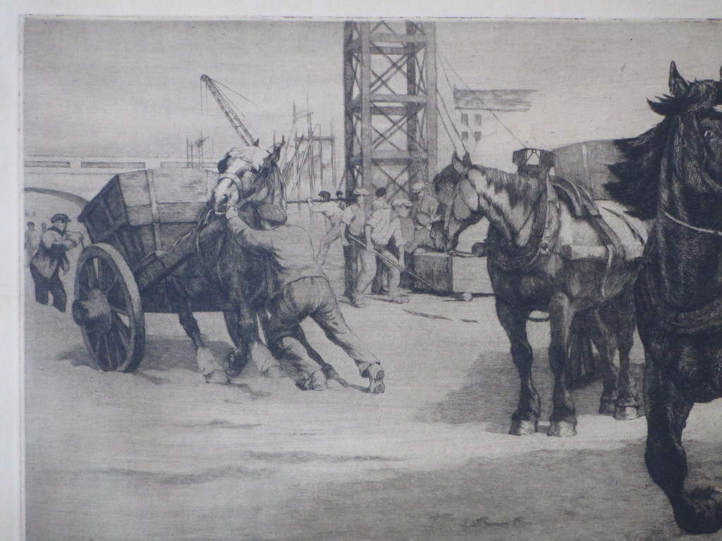 Belgische onbekende kunstenaar, Werkpaarden aan de arbeid, Ets kopen? Bied vanaf 1!