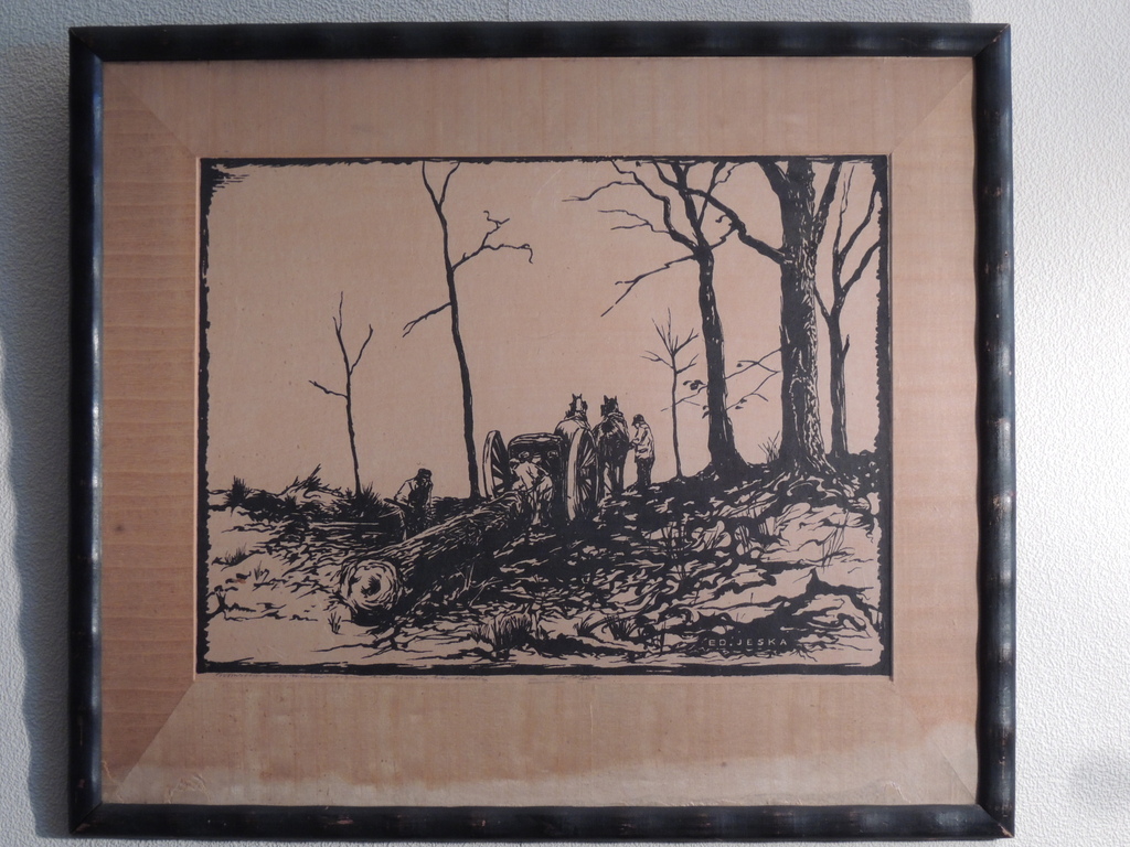 Ed Jeska. Orgineel Werk: Bomen Rooien op Wintermorgen. Gesigneerd kopen? Bied vanaf 10!