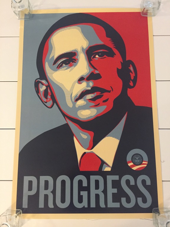 Shepard Fairey (OBEY) - Barack Obama 'PROGRESS' poster - 2008 - ongesigneerd kopen? Bied vanaf 145!