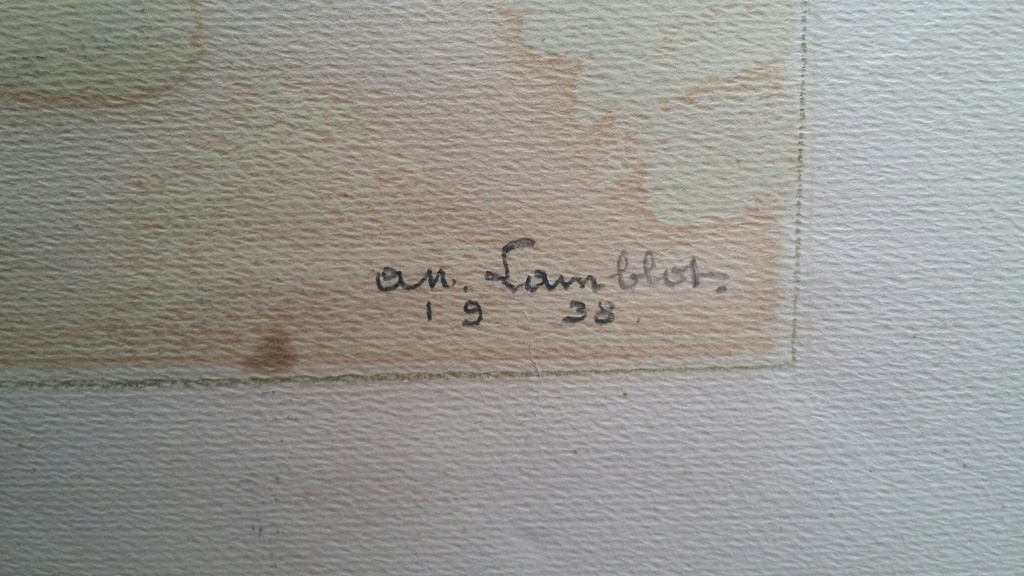 Albert Lamblot, Tekening, Landschap met figuren. kopen? Bied vanaf 8!