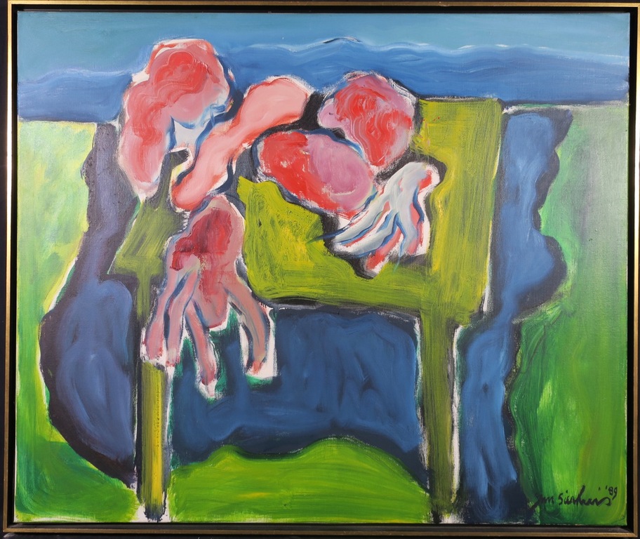 Jan Sierhuis: Olieverf op doek, Tafel in een landschap - Ingelijst (Groot!) kopen? Bied vanaf 1500!