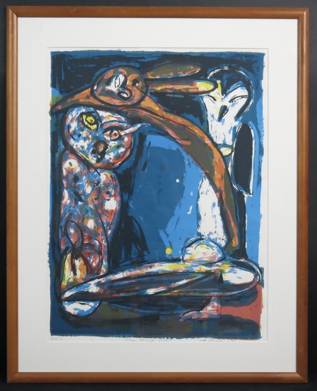 Anton Vrede: Zeefdruk, Blue spirit... - Ingelijst verkocht voor € 80!