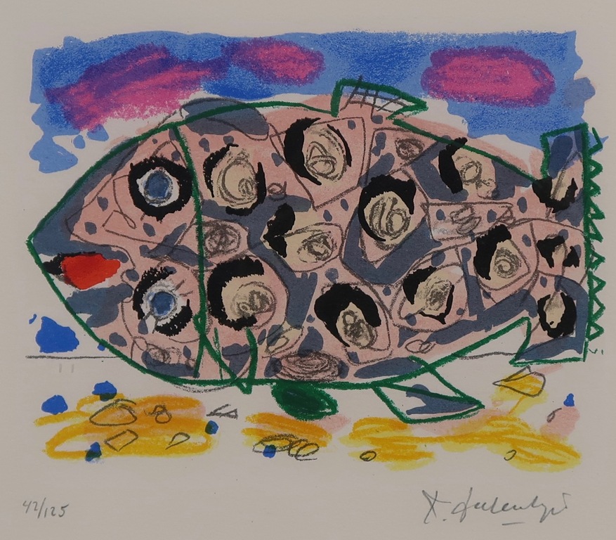 Kees Salentijn: Zeefdruk, Z.T. Vis - Ingelijst verkocht voor € 40!