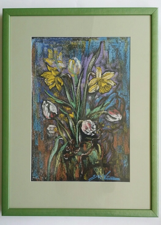 Onbekend. Krijttekening. Stilleven bloemen. kopen? Bied vanaf 15!
