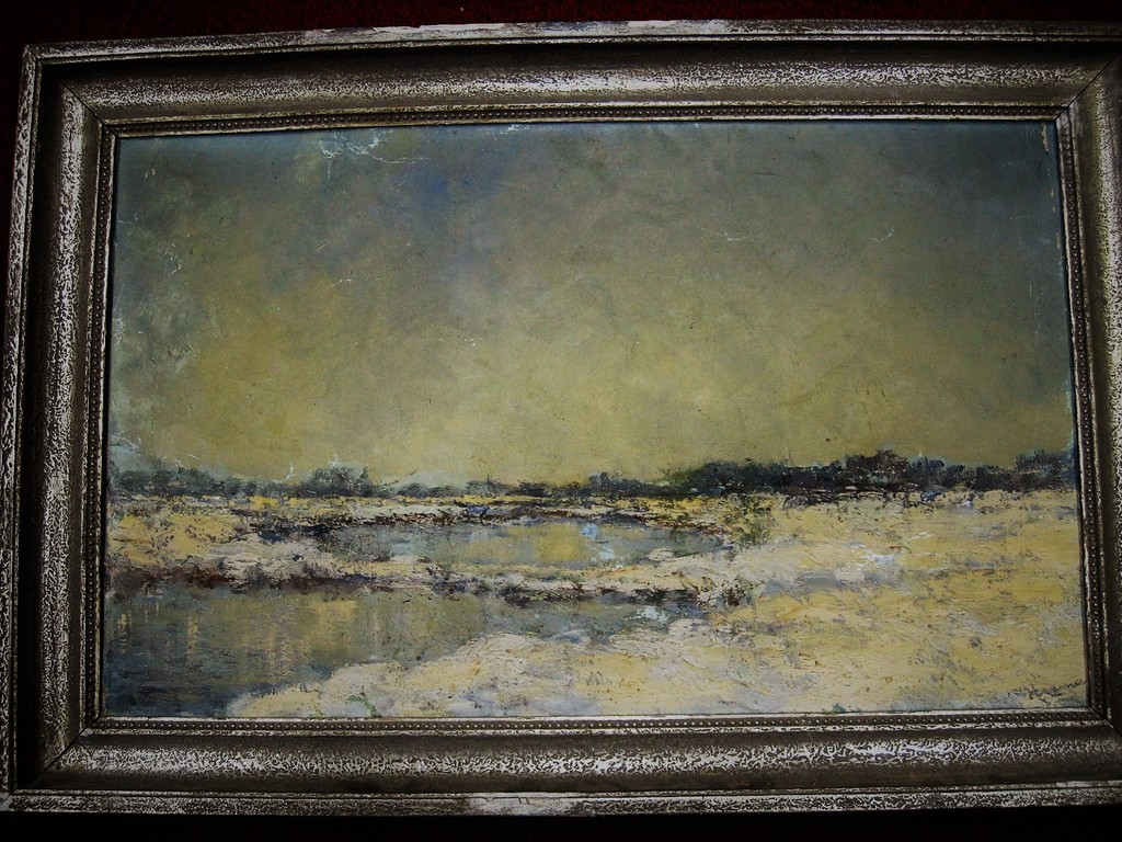 Groot onduidelijk gesigneerd Hollands "Winters rivieren/polderlandschap" ca 1930 kopen? Bied vanaf 1!