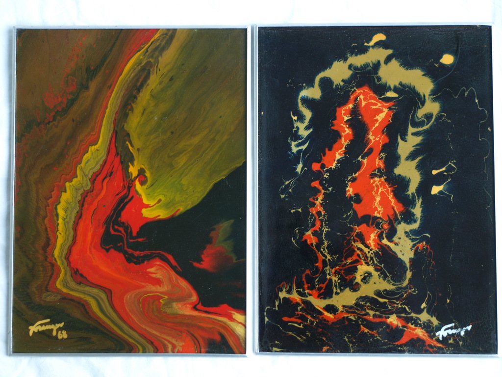 Heinrich Franger : 2 Lakschilderijen – olieverf op board – ingelijst – 1968 verkocht voor € 50!