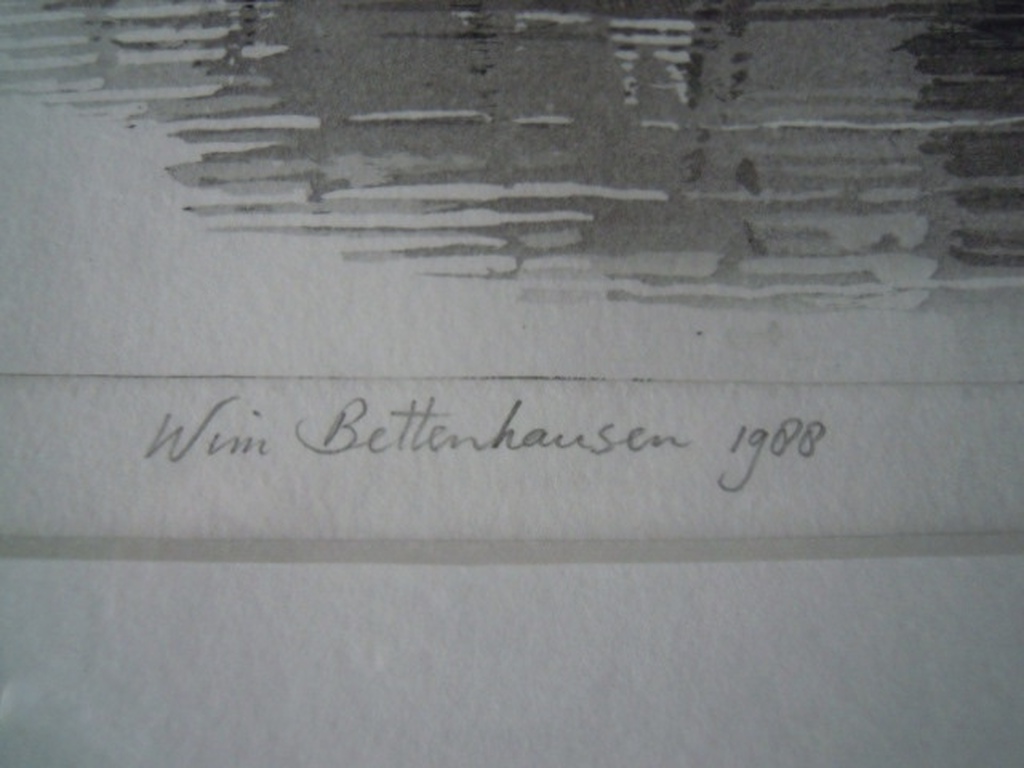 Ets WIM BETTENHAUSEN 1942 -Singel Amsterdam 40 X 50 cm -hand gesigneerd. kopen? Bied vanaf 65!