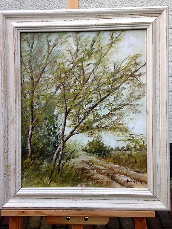 Joop Burger, olieverf op paneel, Berkenbomen langs bospad kopen? Bied vanaf 1!