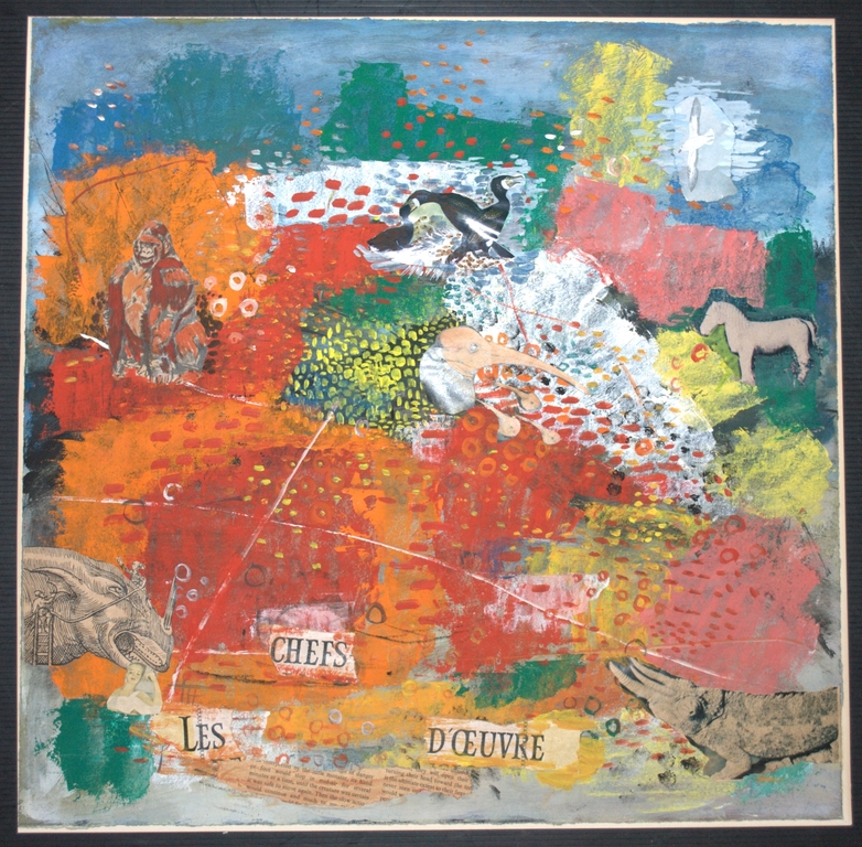 Gouache/collage uit 1963, ingelijst verkocht voor € 60!