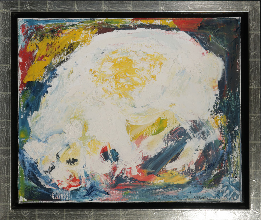 Martin van Wordragen: Olieverf op doek, Jagende ijsbeer - Ingelijst verkocht voor € 425!