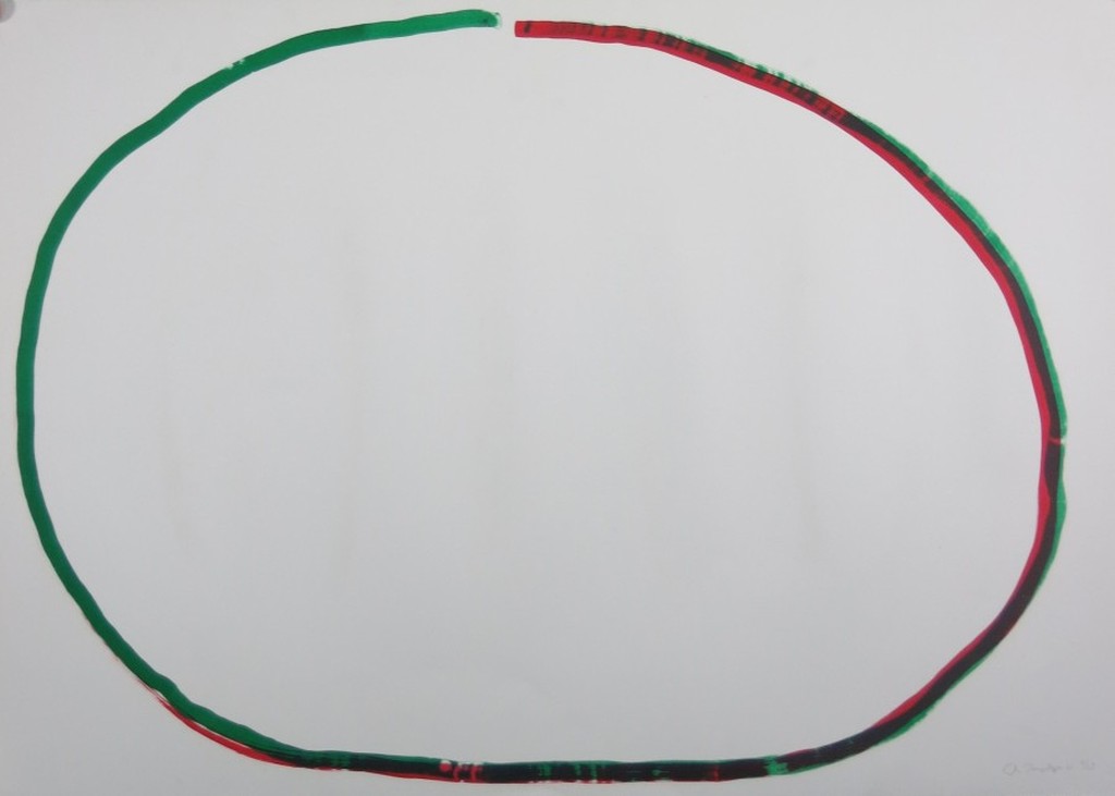 Rob van Koningsbruggen: Litho, Ovaal groen/rood (groot) verkocht voor € 95!