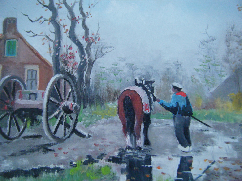 Liekele Boersma ,olieverf op doek ,Houthakkers met mallejan kopen? Bied vanaf 175!