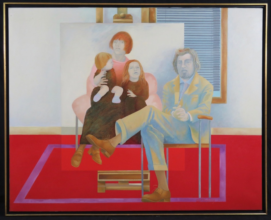 Aat Verhoog: Acryl op doek, Familieportret - Ingelijst (Zeer groot) kopen? Bied vanaf 400!