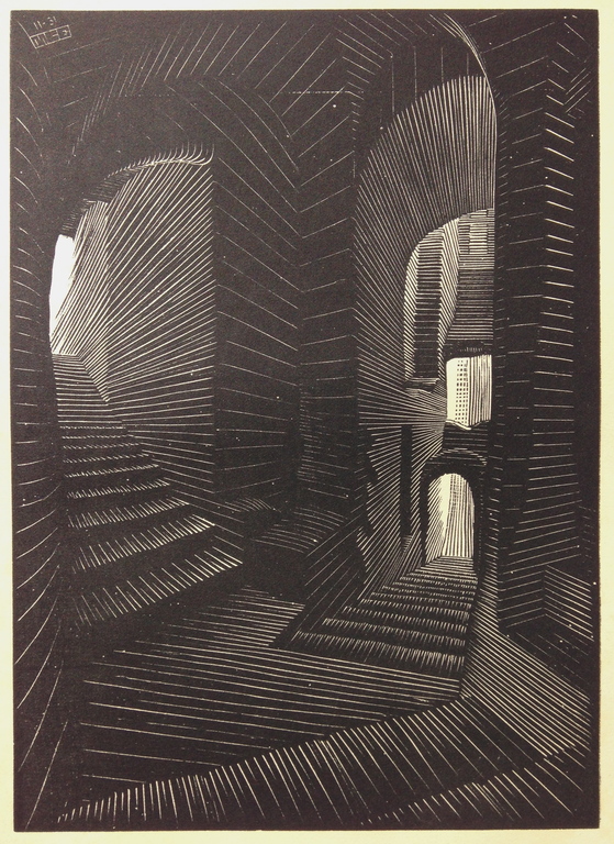 MC. Escher, Originele houtgravure uit 1931, gemonogrammeerd verkocht voor € 1400!