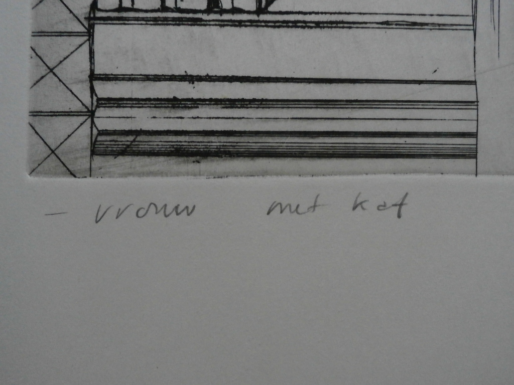 Kees Spermon - Kees Spermon - ets: vrouw met kat - 1974 kopen? Bied vanaf 45!