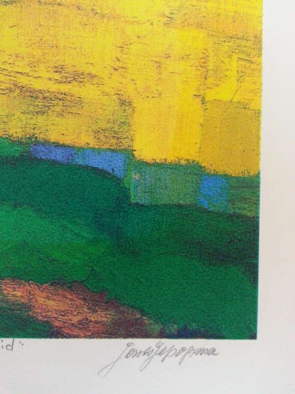 Jentsje Popma, zeefdruk met lijst, " Koolzaadveld met fluitekruid " kopen? Bied vanaf 50!